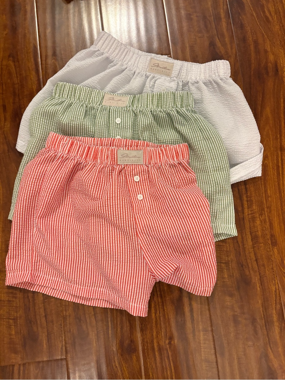 Kids Seersucker Pull-On Shorts - Pink, Green, White